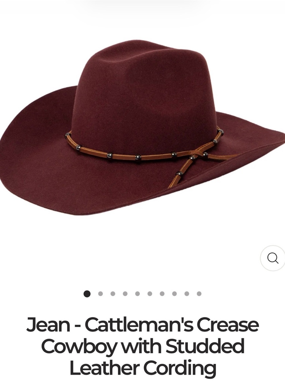 San Diego Hat Company Wool Burgundy Western Cowboy Hat with Leather Cording